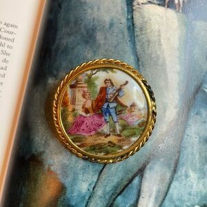 Vintage 'P. Pastaud Limoges France' Painted 'Courting Couples' Brooch